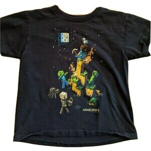 Minecraft Shirt Boys Small Blue with Zombie Spider & Moon Crew Neck Mojang 5 6